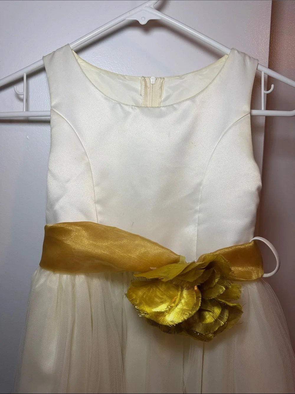 Ivory and Gold Flower-Trim Girls' Dress